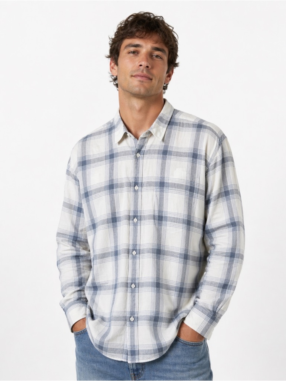 Men’s Frank & Eileen Blue & White Plaid Button Down Shirt Cotton XXL